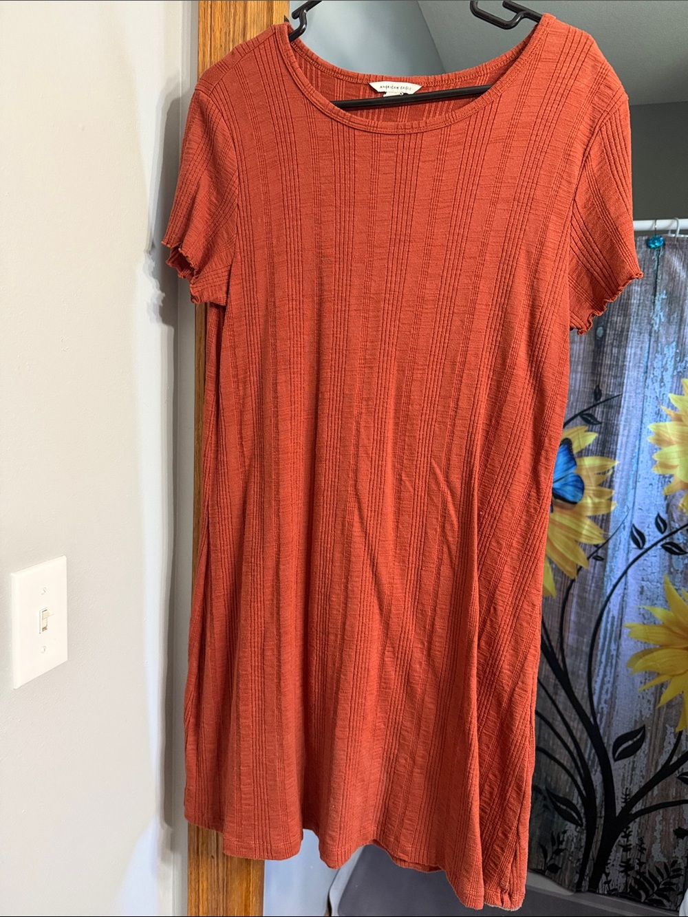 American Eagle Outfitters Rust Short-Sleeve Ribbed Swing Tunic